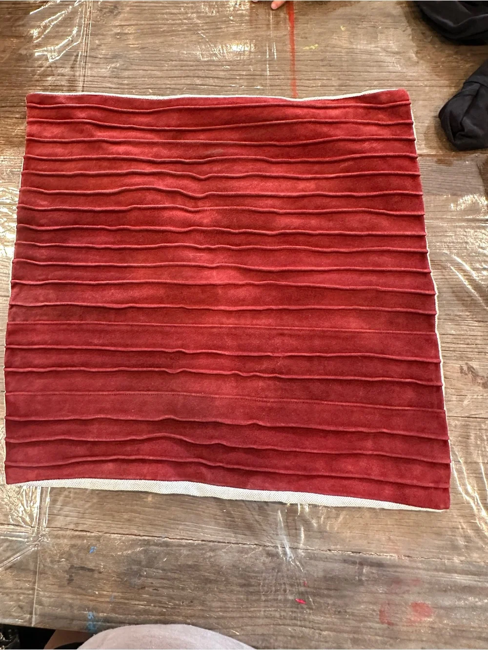 Suede Leather CB2 Decorative Throw Pillow - Burgundy